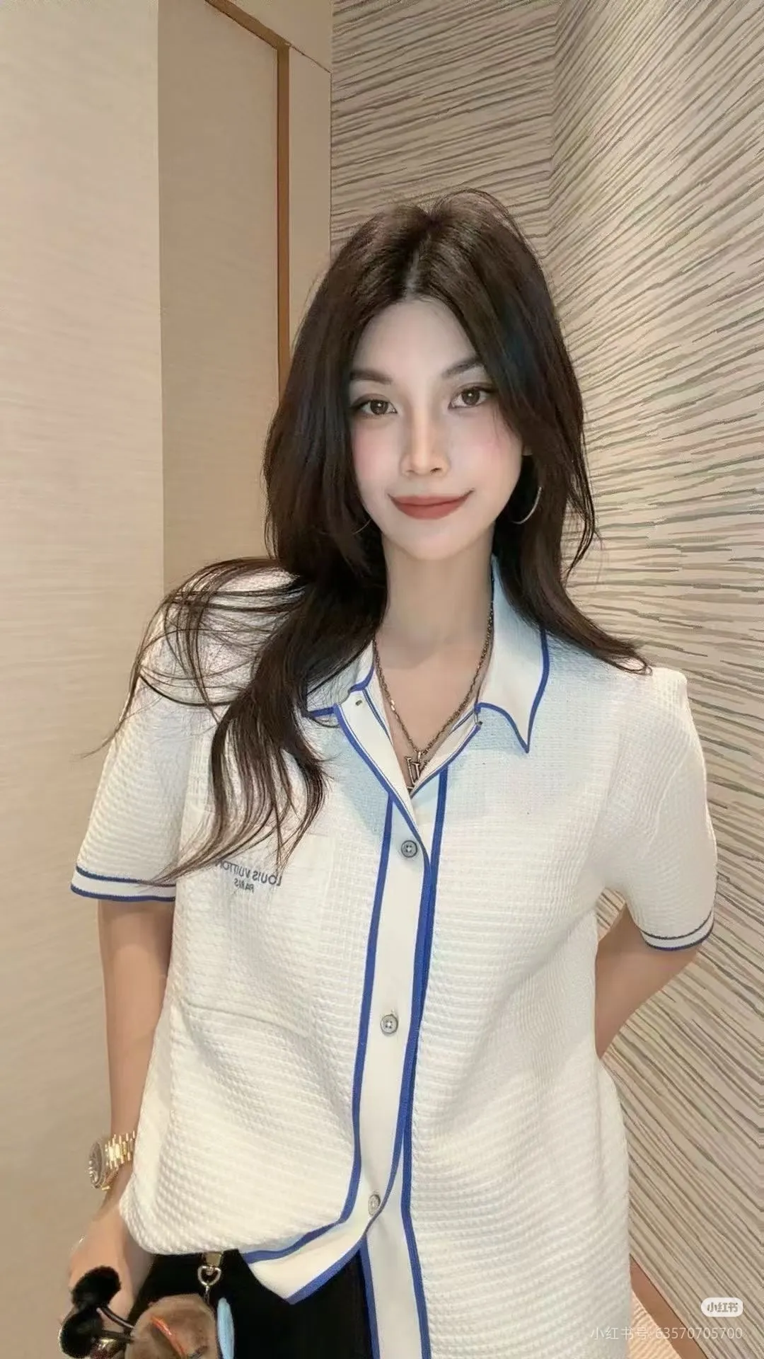Louis Vuitton/Louis Vuitton pocket logo embroidered knitted short-sleeved shirt